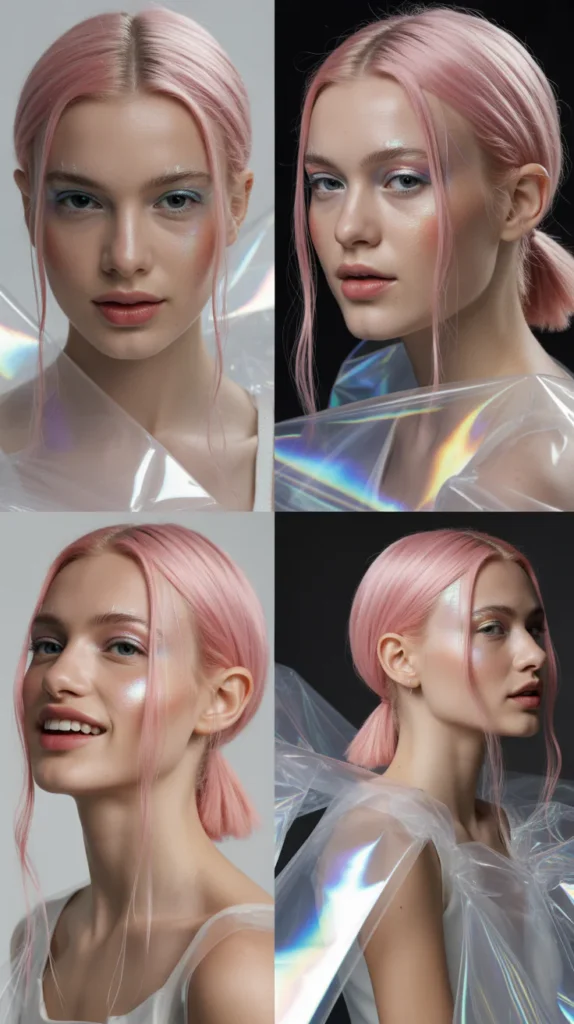 Ice Pink Half Up Half Down with Pin-Straight Texture