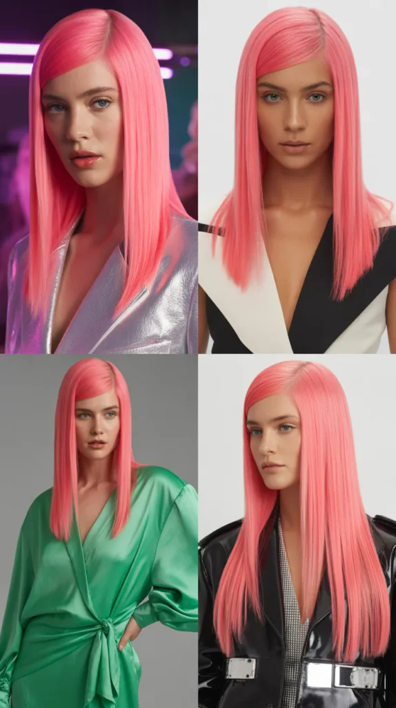 Neon Pink Sleek Straight Wig with Deep Side Part