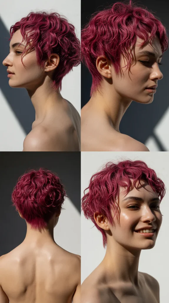Deep Pink Crimped Asymmetrical Cut