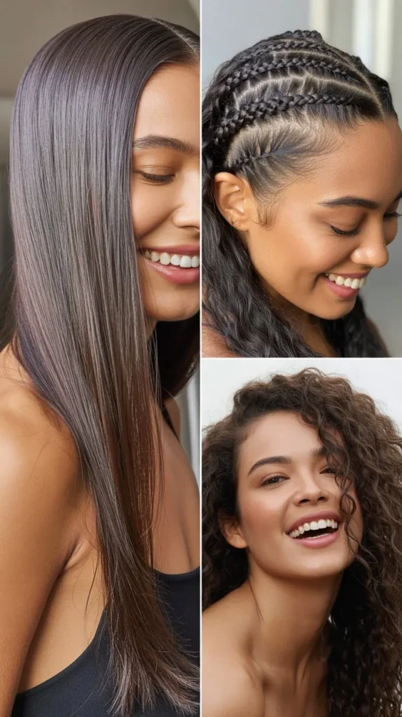 Sleek Straight Hair with Double Dutch Braids Crown