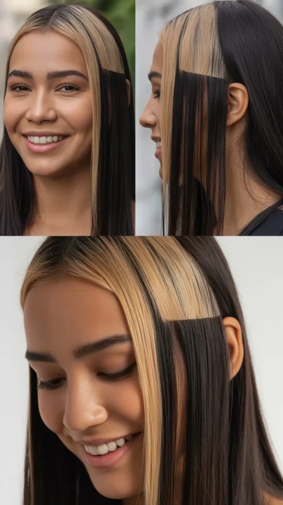 Sleek Straight Hair with a Color-Block Section