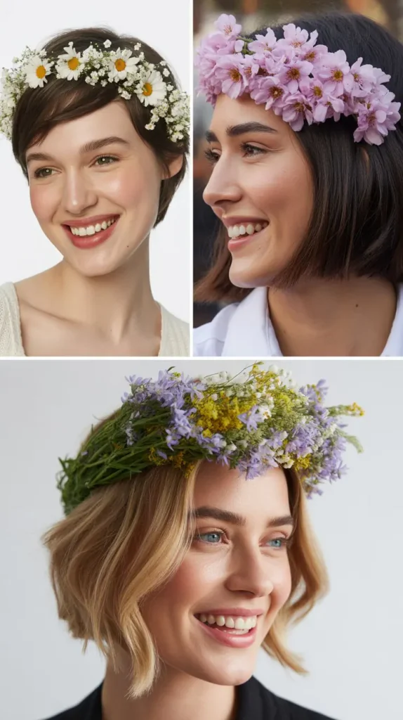 Short Hair with Floral Headband