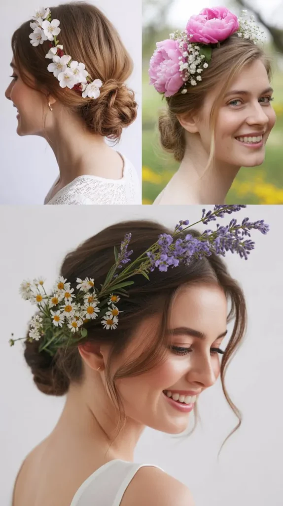 Low Bun with Fresh Flower Accents