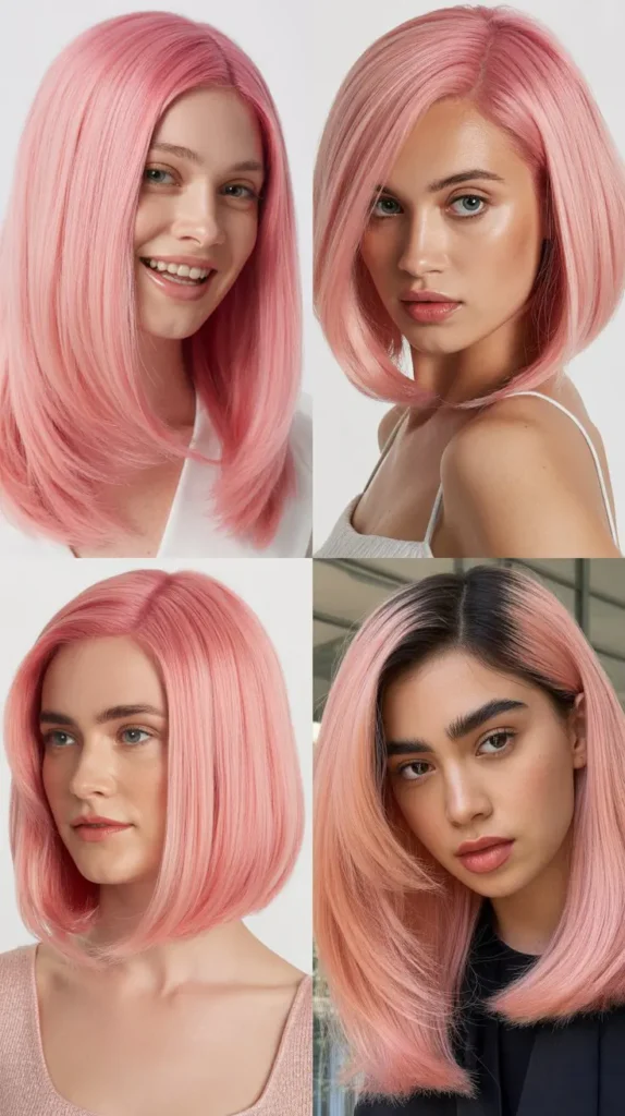 Dark Roots Pink Straight Wig
