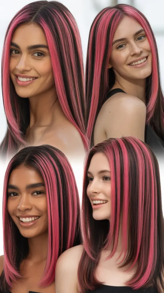 Pink Highlight Straight Wig (Natural Base + Pink Streaks)