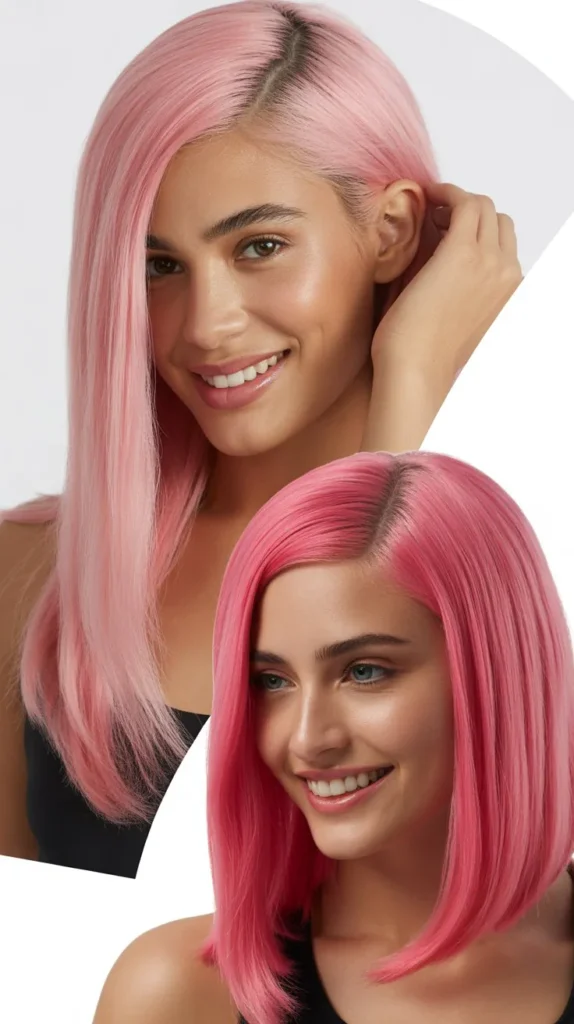 Deep Side Part Straight Pink Wig