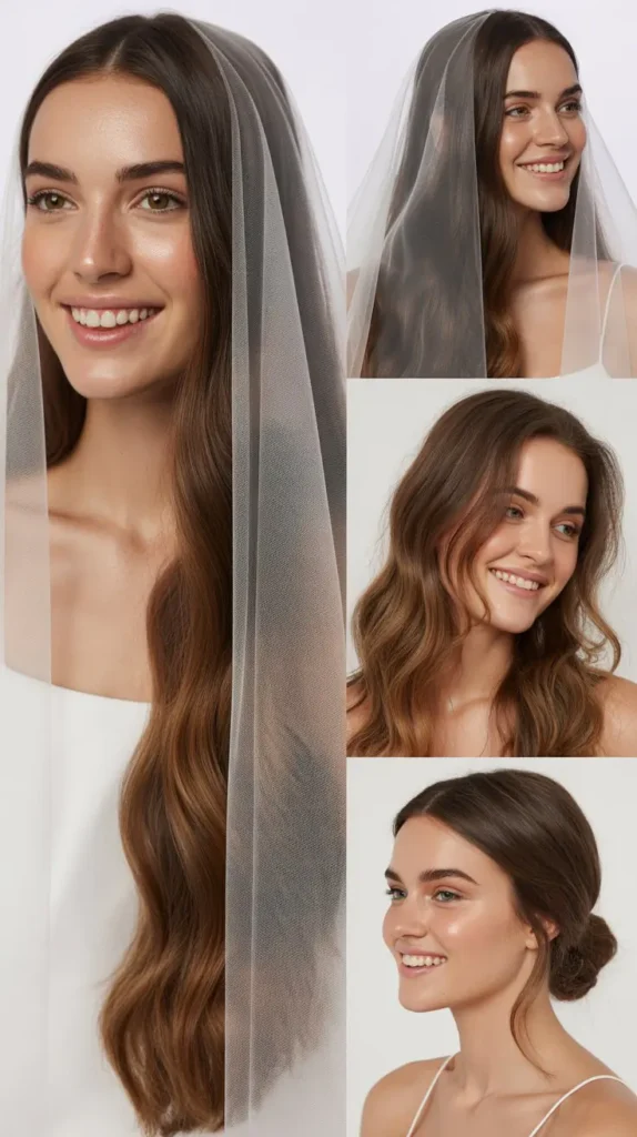 Sleek Straight Hair with a Long Veil Effect