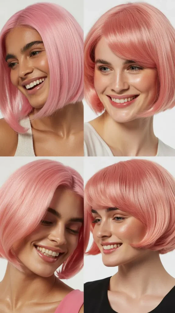  Glossy Pink Bob Wig