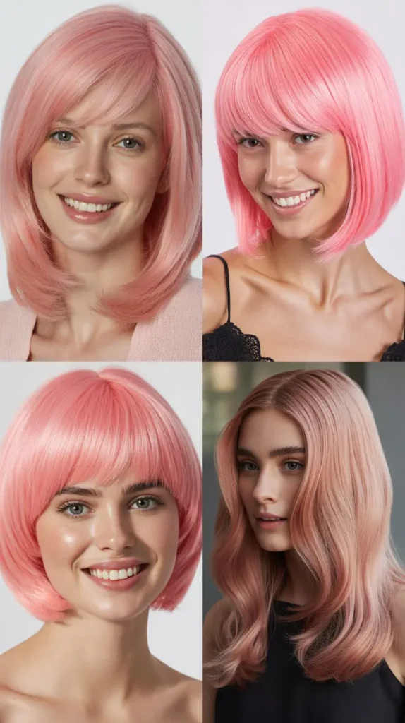 Pink Straight Wig with Wispy Ends