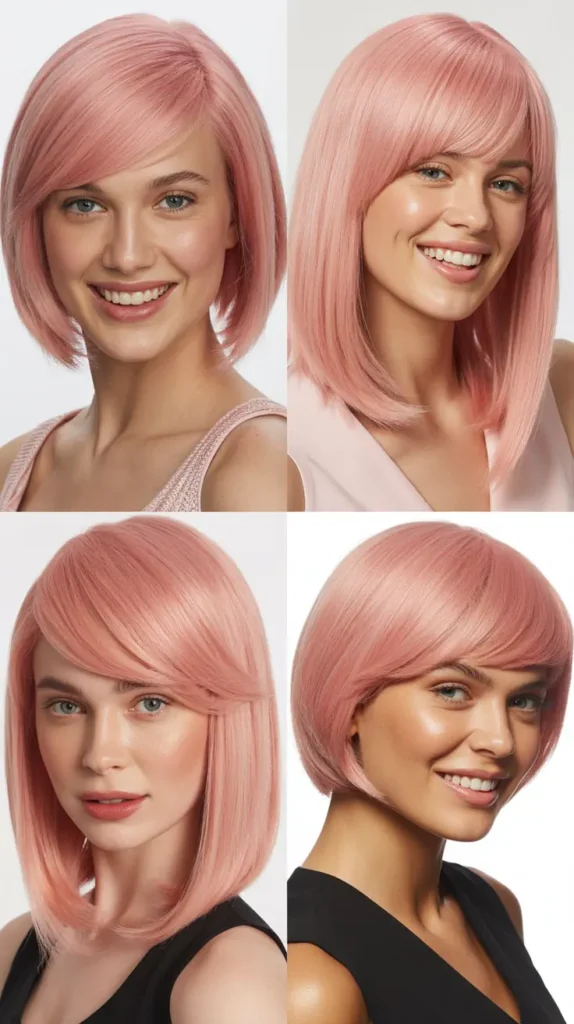 Pink Straight Wig with Side Swept Bangs