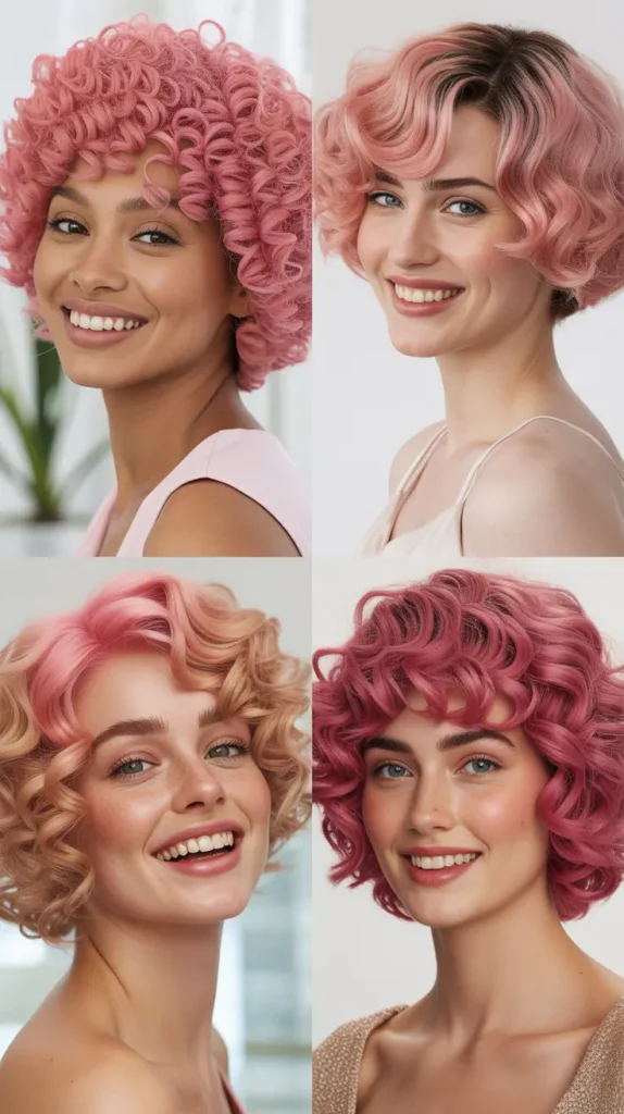 Pink Curly Bob Wig