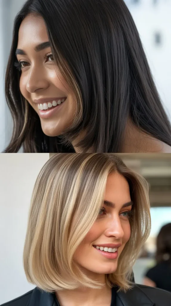 Straight Hair with Face-Framing Highlights