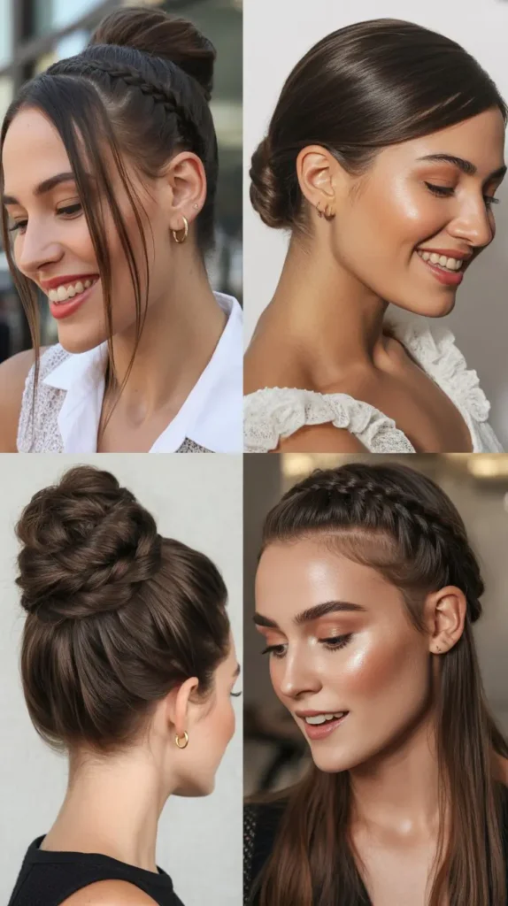 Straight Hair Updo with Braided Crown