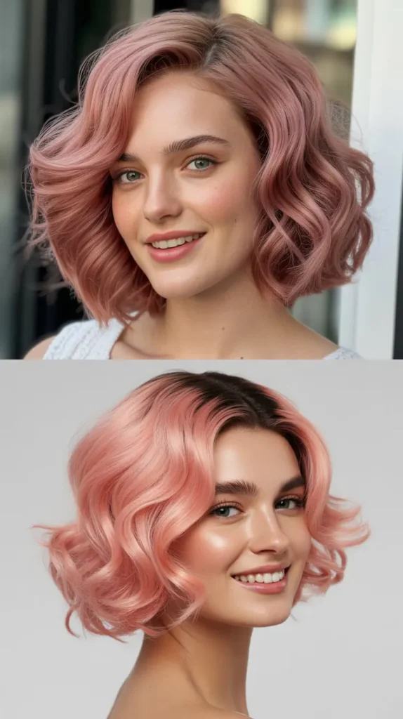 Pastel Pink Wavy Bob Wig