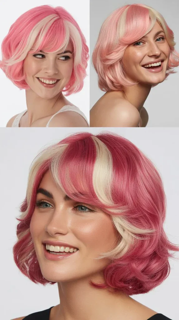 Chunky Pink and White Bob Wig