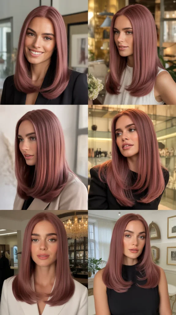 Dusty Rose Straight Wig with Elegant Side Part