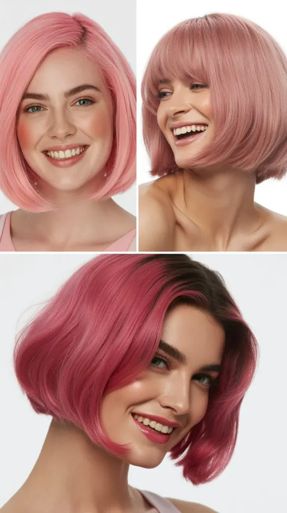 Pink Bob Wig With Dark Roots