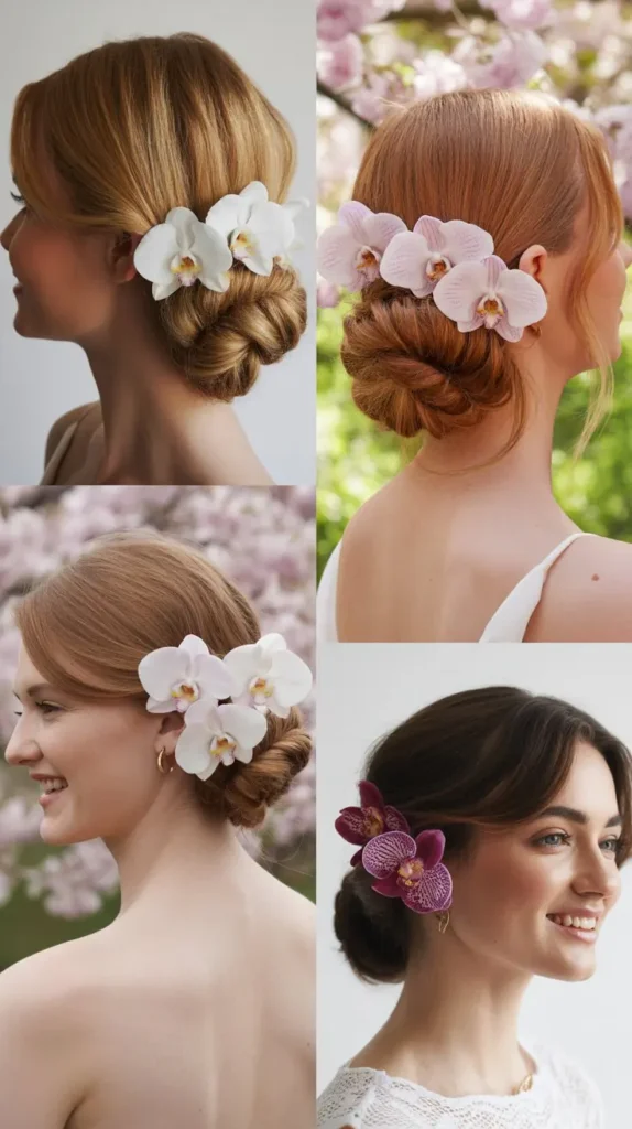 Elegant Chignon with Orchid Detail