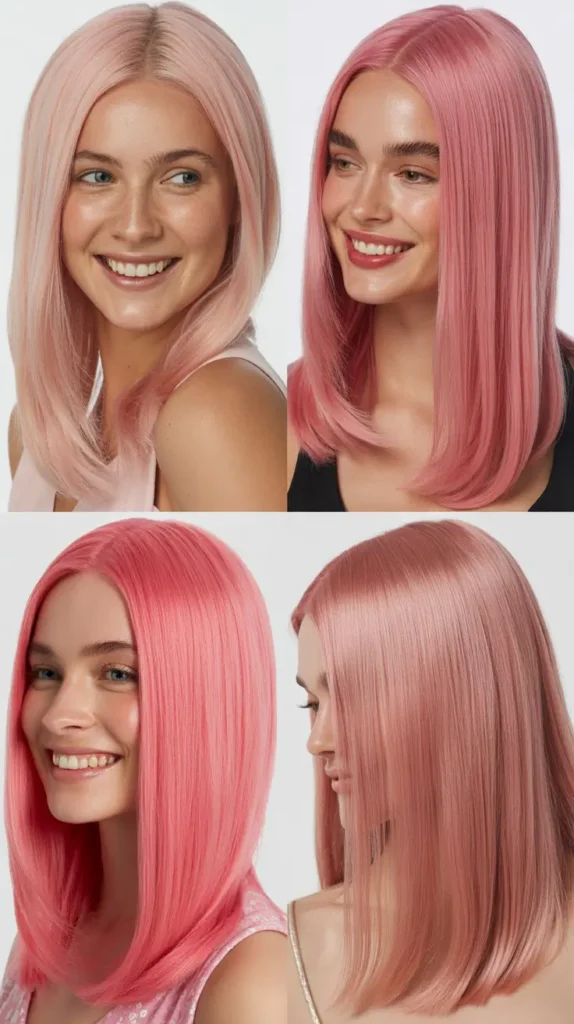  Shiny Metallic Pink Straight Wig
