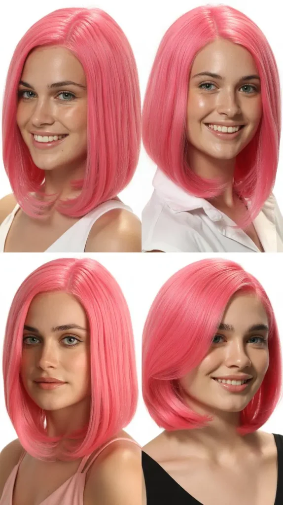  Hot Pink Shoulder-Length Straight Wig