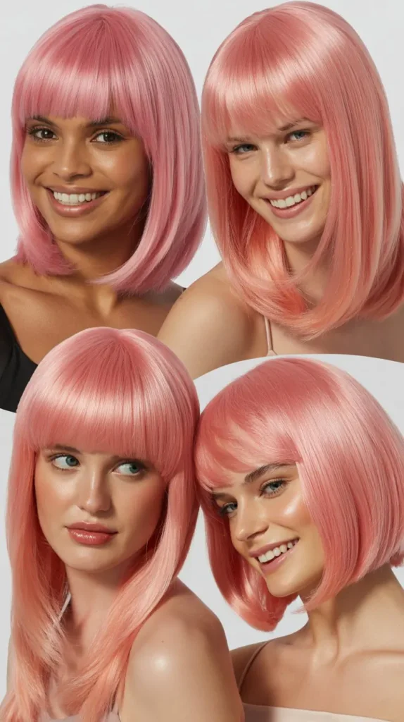 Full-Volume Glossy Pink Straight Wig
