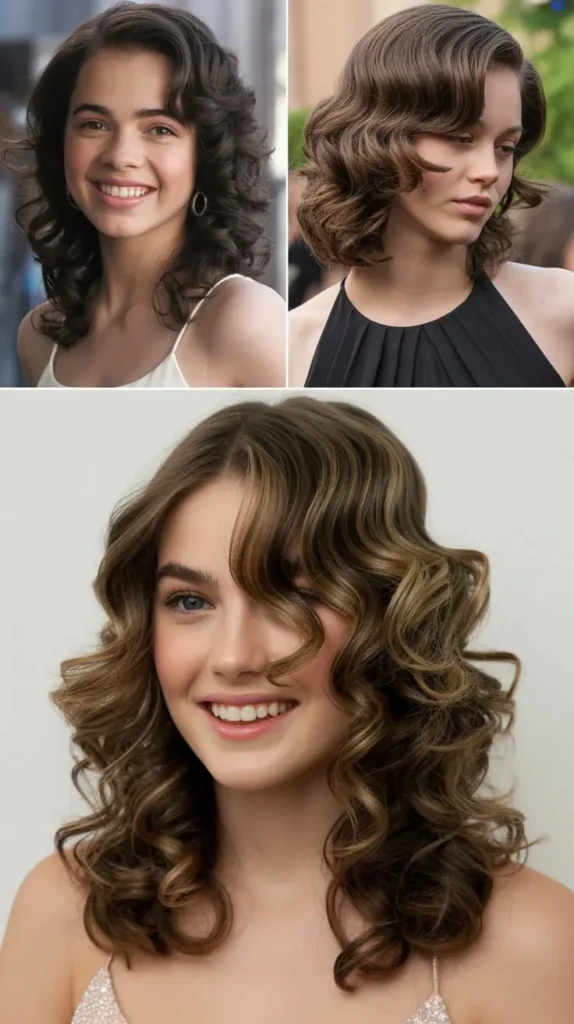 Layered Curls with Deep Side Part