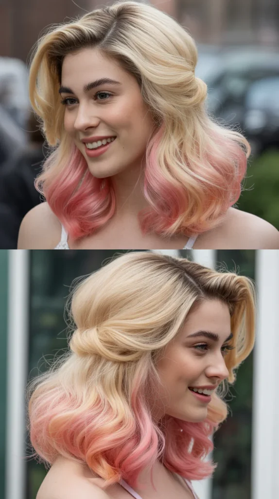 Ombre Blonde to Pink Half Up Half Down Style