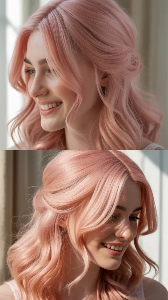Soft Pastel Pink Half Up Half Down with Loose Waves