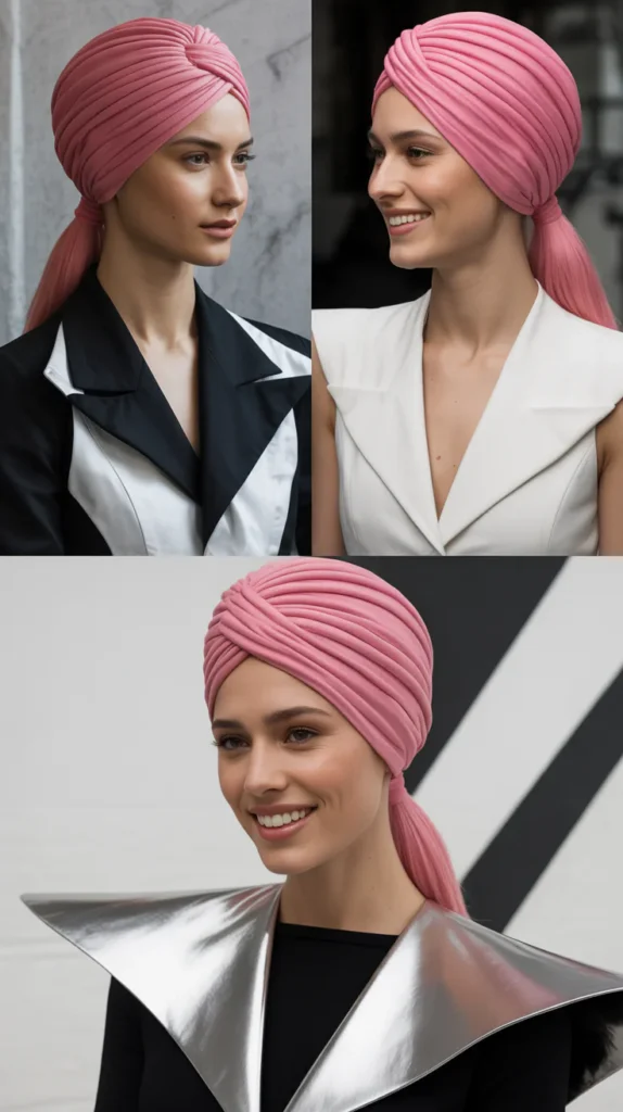 Wrapped Turban-Style Pink Ponytail