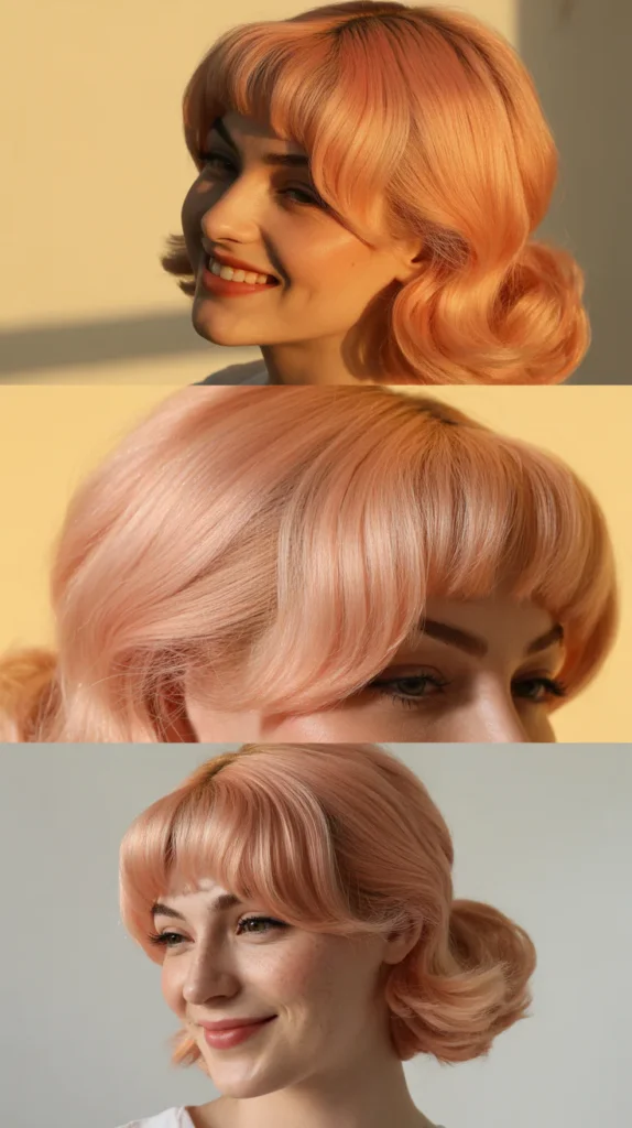 Peach Pink Half Up Half Down with Curtain Bangs
