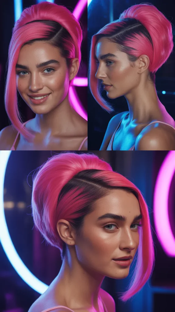 Electric Pink Half Up Half Down with Slick Back Sections