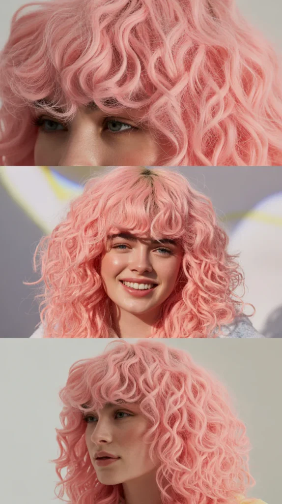Cotton Candy Pink Crimped Bangs Focus Style