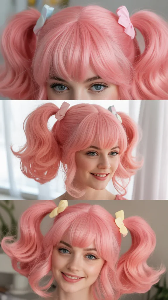 Cotton Candy Pink Half Up Half Down with Pigtails