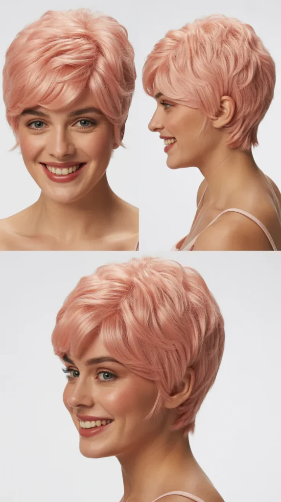 Baby Pink Crimped Pixie Cut