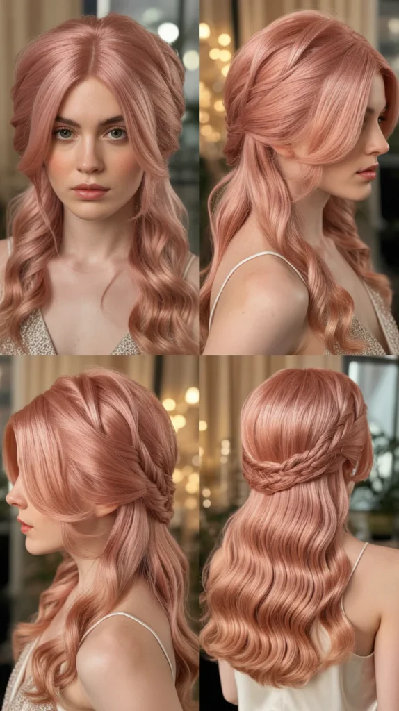 Rose Gold Crimped Half-Up Half-Down