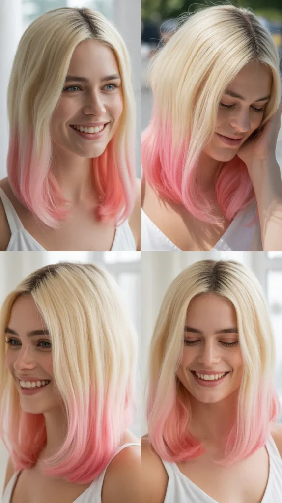 Ombre Blonde to Pink Wig with Side Part
