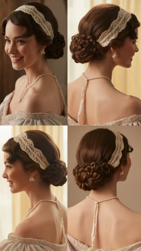 Low Side-Swept Bun with Lace Ribbon