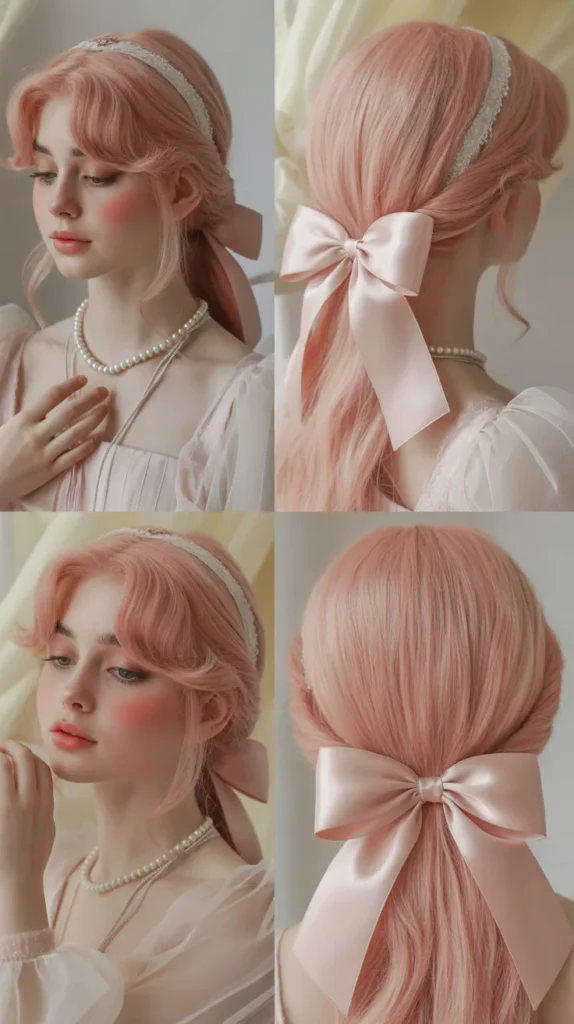  Pastel Pink Half Up Half Down with Ribbon Bow