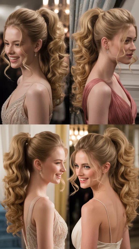 Voluminous Blonde Ponytail with Cascading Curls