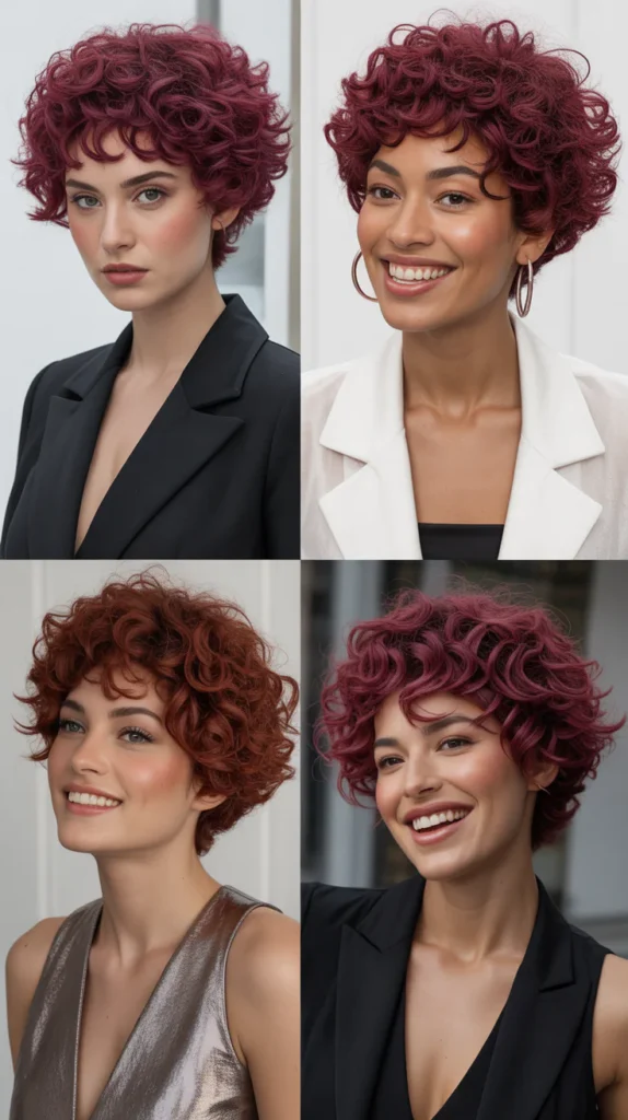 Deep Rose Curly Pixie Wig