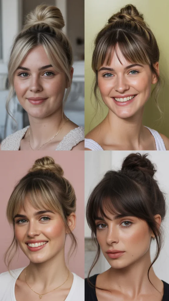 Half-Up Top Knot with Curtain Bangs