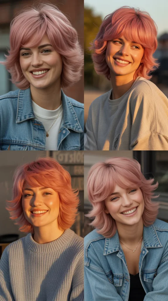  Strawberry Pink Shaggy Layers with Side Part