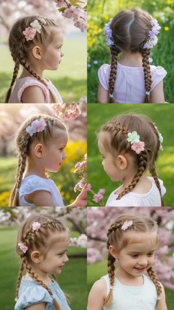 Classic French Braid with Floral Pins
