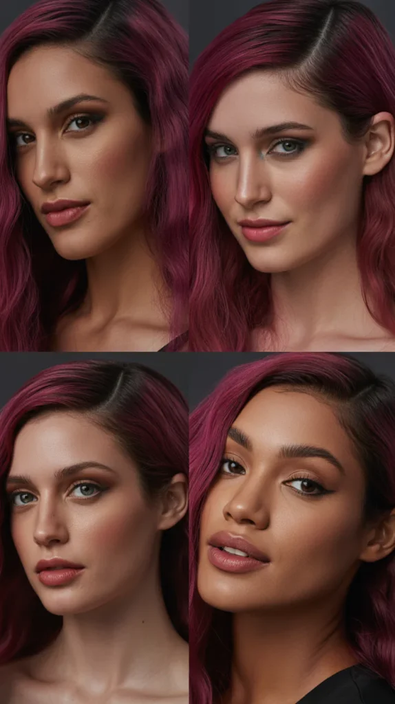 Deep Magenta Wig with Curtain Side Part