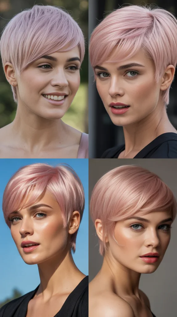 Light Pink Pixie Cut with Side Swept Bang