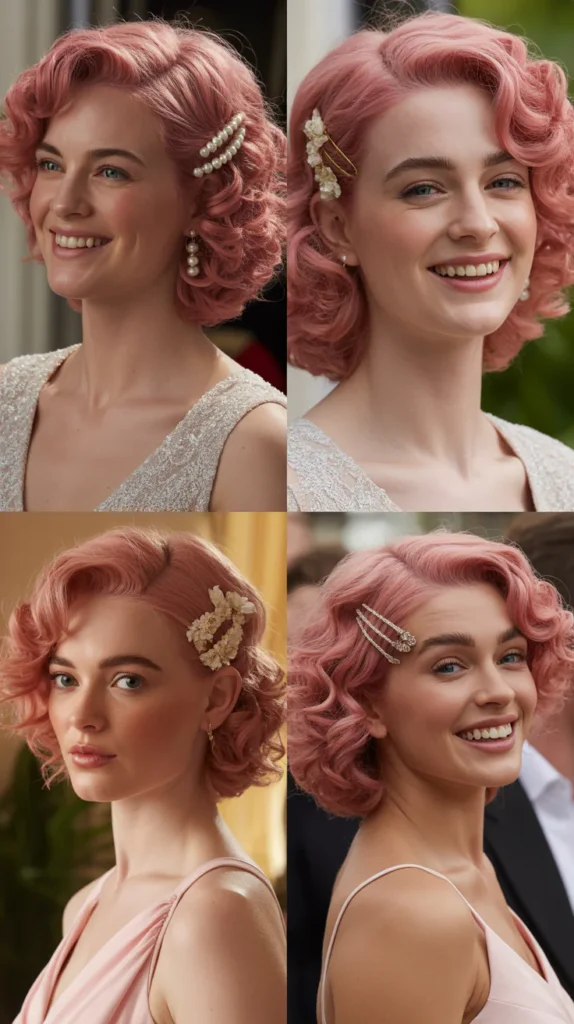 Pink Curly Half-Up Half-Down Style Wig