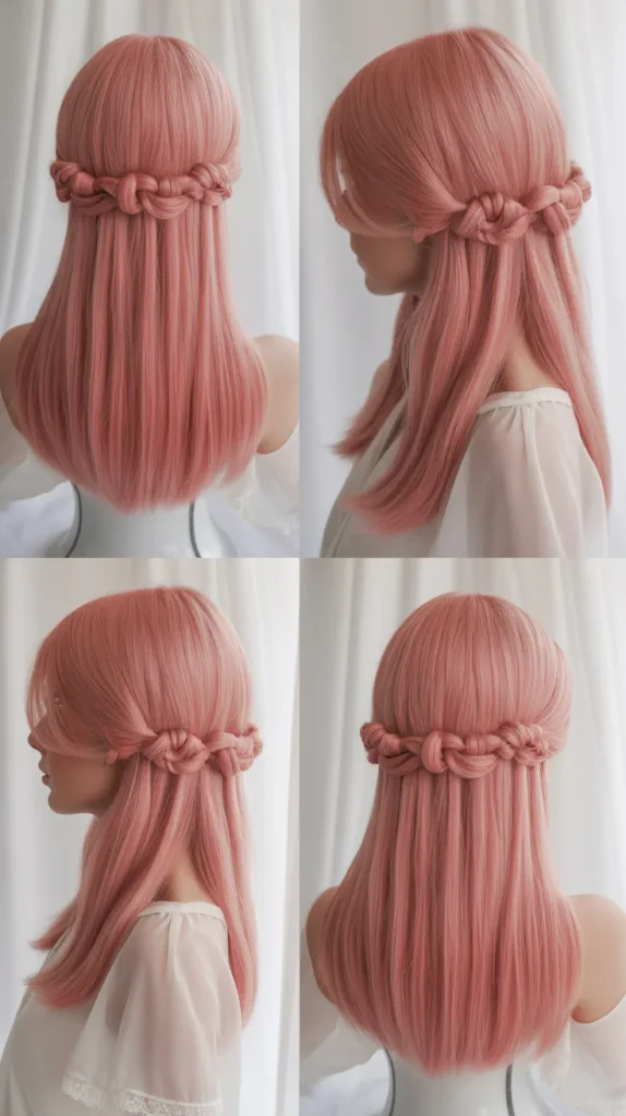 Pink Half Up Half Down with Knotted Style