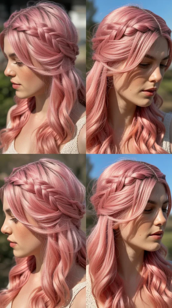 Pink Half Up Half Down with Dutch Braid Accent