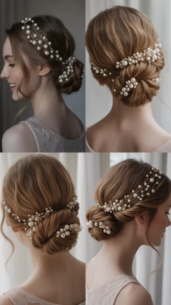Low Twisted Bun with Pearls