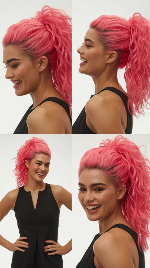 Hot Pink Crimped High Ponytail